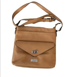 Carlos tan crossbody pocketbook with phone pocket and inner/ outer pockets